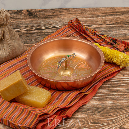 Gold El İşlemeli Balık Figürlü Bakır Hamam Tası