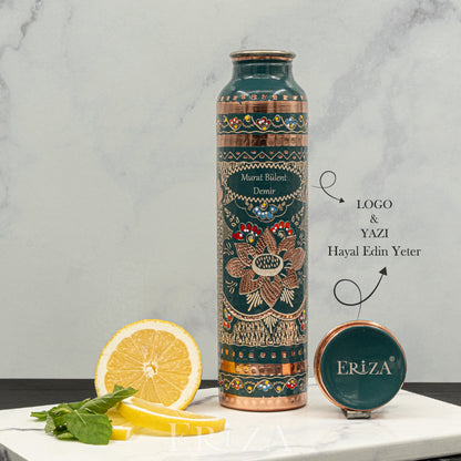 Yeşil Kişiselleştirilebilir Kalaylı Bakır Su Matarası 530 ml