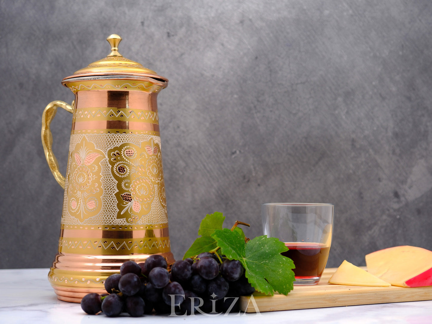 Bakır Kapaklı Sürahi, 1750 Ml, Altın