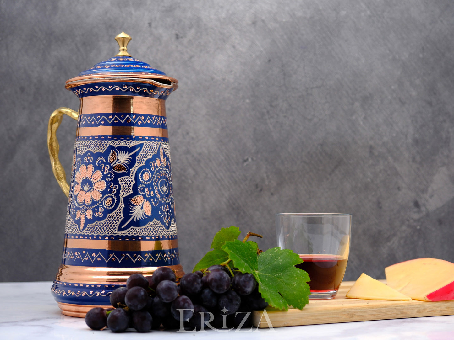 Bakır Kapaklı Sürahi, 1750 Ml, Mavi