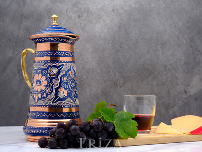 Bakır Kapaklı Sürahi, 1750 Ml, Mavi