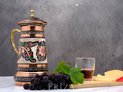 Bakır Kapaklı Sürahi, 1750 Ml, Renkli