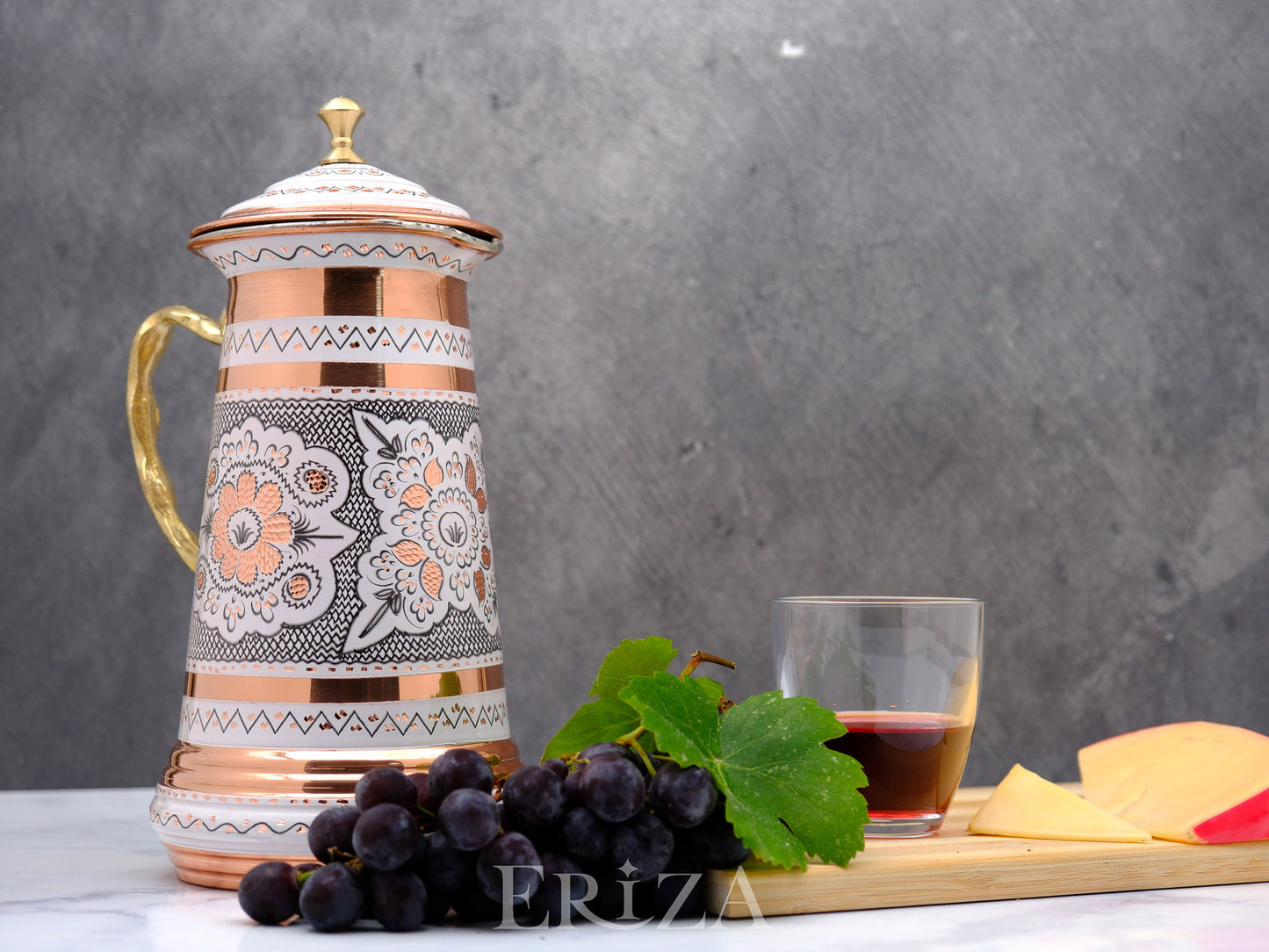 Bakır Kapaklı Sürahi, 1750 Ml, Beyaz