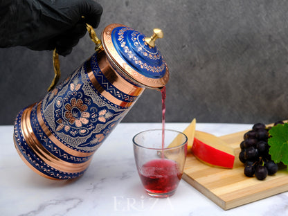 Bakır Kapaklı Sürahi, 1750 Ml, Mavi