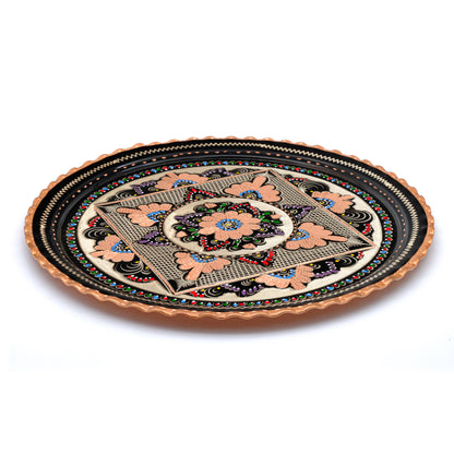 Bakır Yuvarlak Servis Tepsisi, 30/35 Cm, Mavi