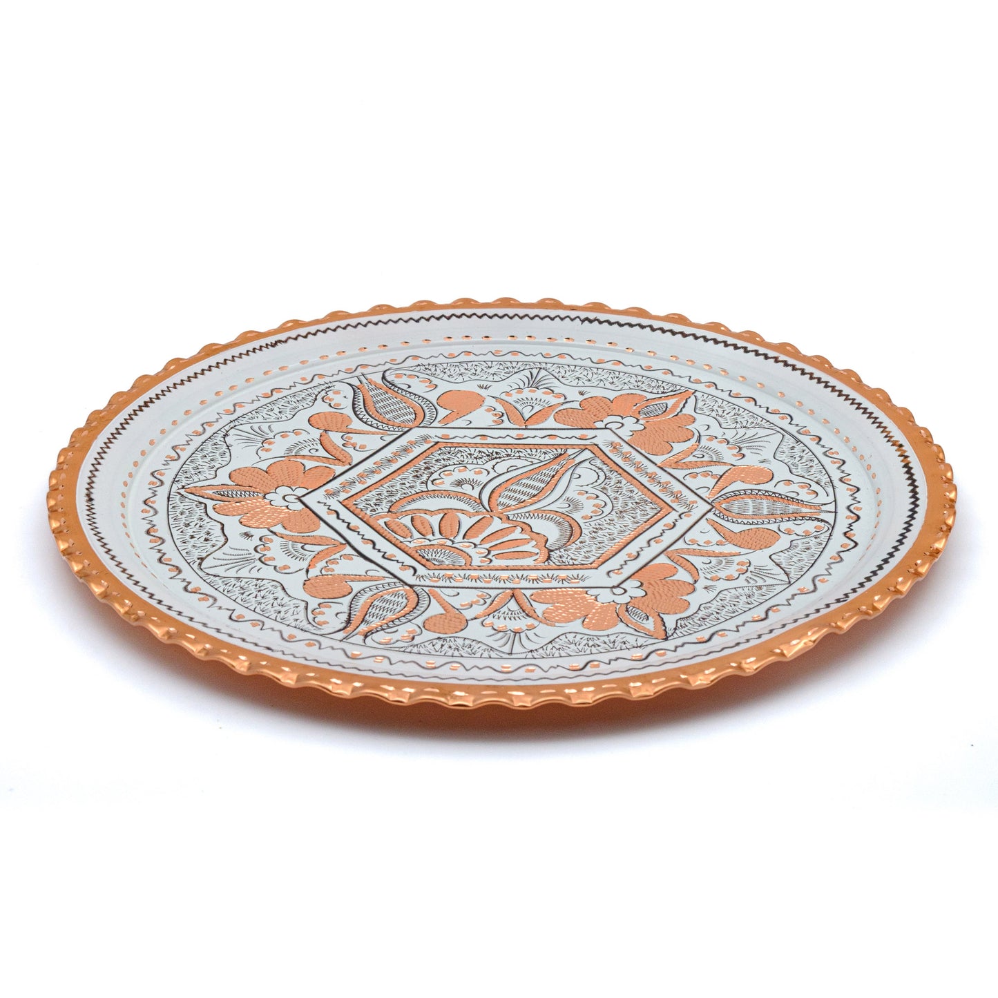 Bakır Yuvarlak Servis Tepsisi, 30/35 Cm, Mavi