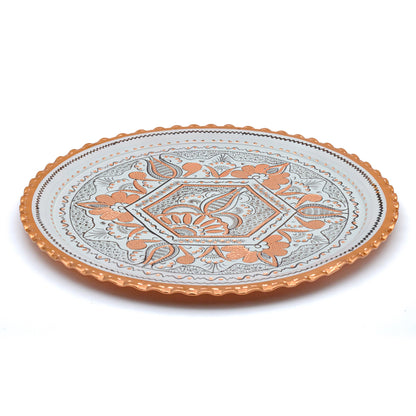 Bakır Yuvarlak Servis Tepsisi, 30/35 Cm, Mavi