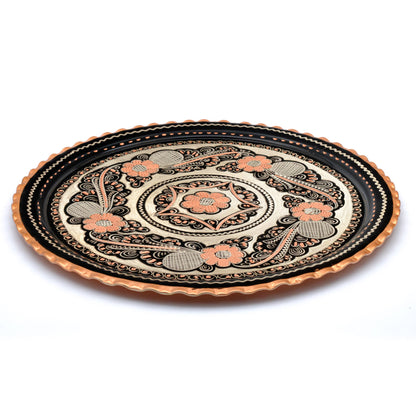 Bakır Yuvarlak Servis Tepsisi, 30/35 Cm, Mavi
