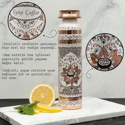 Beyaz Kişiselleştirilebilir Kalaylı Bakır Su Matarası 530 ml
