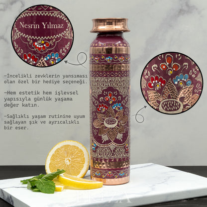 Lila Kişiselleştirilebilir Kalaylı Bakır Su Matarası 530 ml