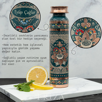 Yeşil Kişiselleştirilebilir Kalaylı Bakır Su Matarası 530 ml