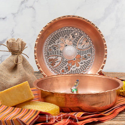 Beyaz El İşlemeli Balık Figürlü Bakır Hamam Tası