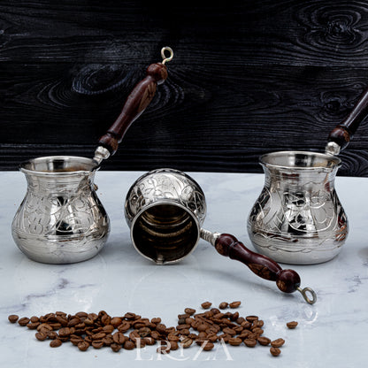 Gaziantep Tarzı El Yapımı Oyma İşlemeli Kalaylı Bakır Cezve