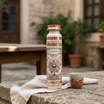 Beyaz Kişiselleştirilebilir Kalaylı Bakır Su Matarası 530 ml