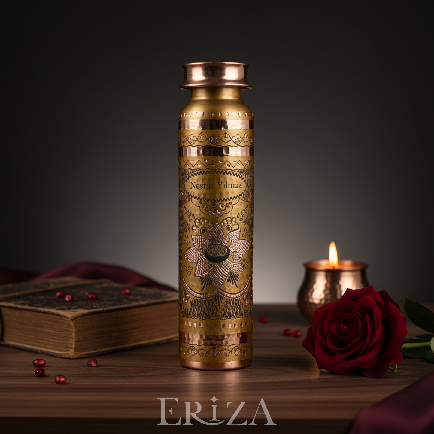Gold Kişiselleştirilebilir Kalaylı Bakır Su Matarası 530 ml