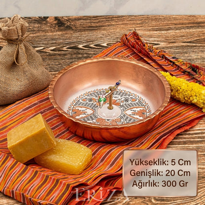 Beyaz El İşlemeli Balık Figürlü Bakır Hamam Tası