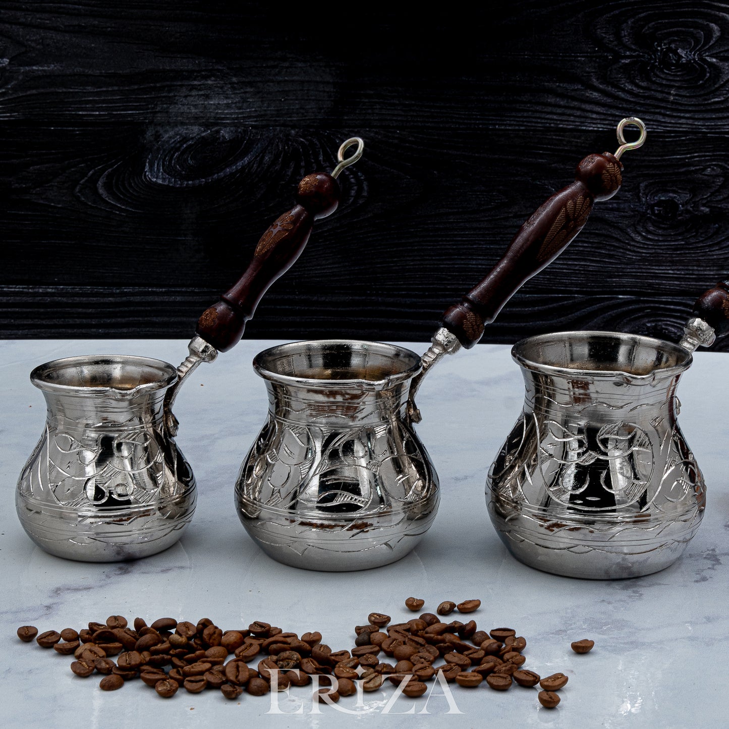 Gaziantep Tarzı El Yapımı Oyma İşlemeli Kalaylı Bakır Cezve