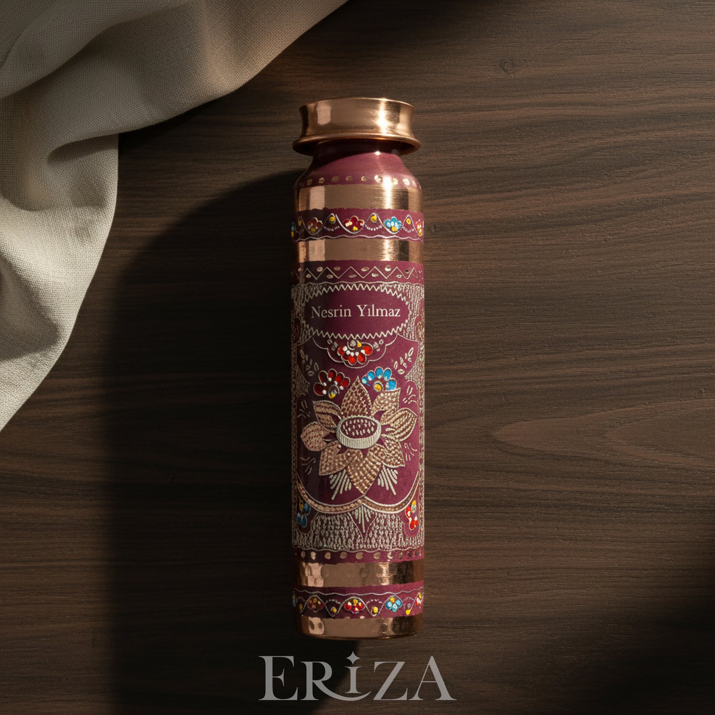 Lila Kişiselleştirilebilir Kalaylı Bakır Su Matarası 530 ml