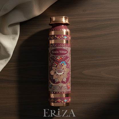 Lila Kişiselleştirilebilir Kalaylı Bakır Su Matarası 530 ml