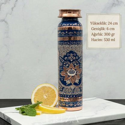 Mavi Kişiselleştirilebilir Kalaylı Bakır Su Matarası 530 ml