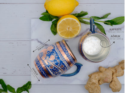 Kalaylı Bakır Kokteyl, Bira, Ayran Bardağı, 550 Ml, Mavi