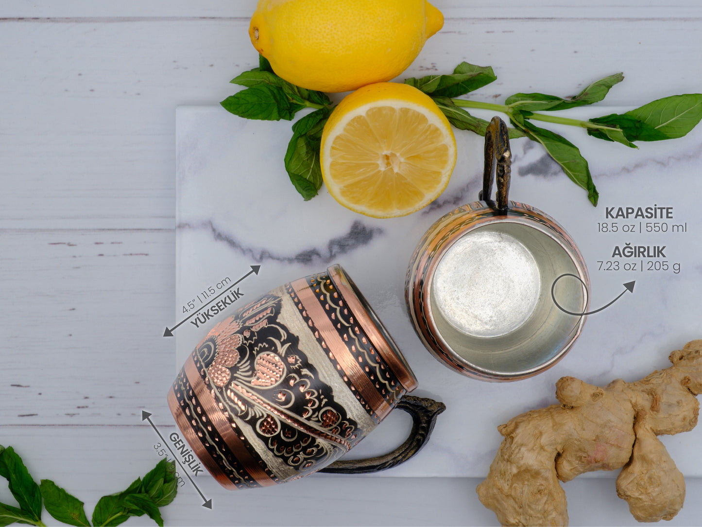 Kalaylı Bakır Kokteyl, Bira, Ayran Bardağı, 550 Ml, Siyah