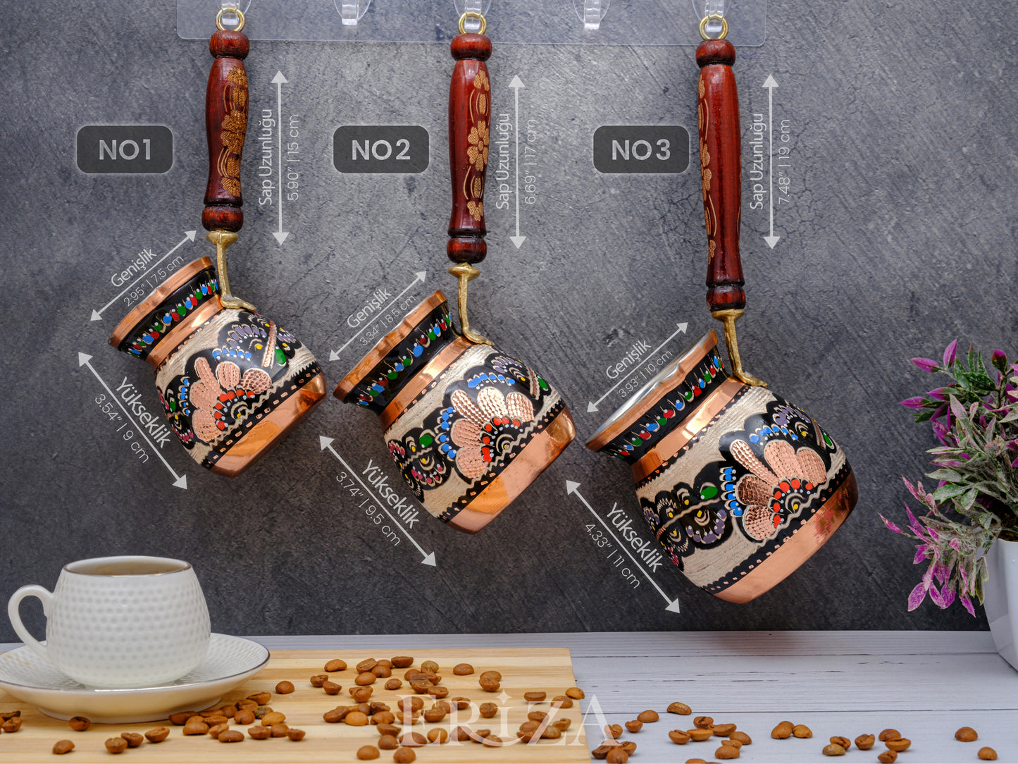 Bakır Türk Kahvesi Cezvesi,  Renkli