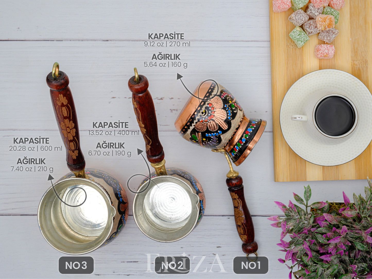 Bakır Türk Kahvesi Cezvesi,  Renkli