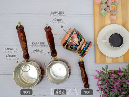 Bakır Türk Kahvesi Cezvesi,  Renkli