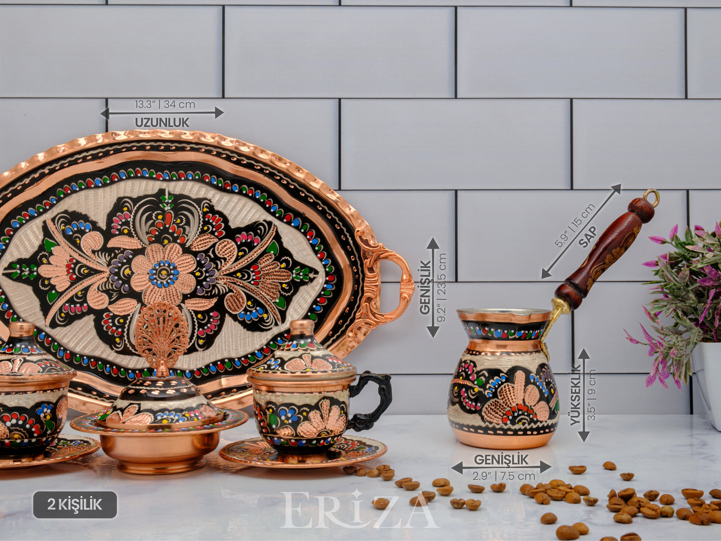 2-6 Kişilik Bakır Fincan Seti, Renkli