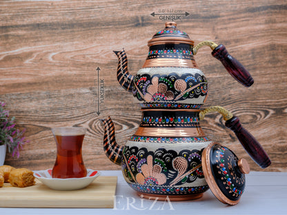 Bakır İkili Çaydanlık, 2850 Ml, Renkli