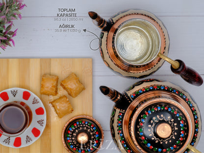 Bakır İkili Çaydanlık, 2850 Ml, Renkli