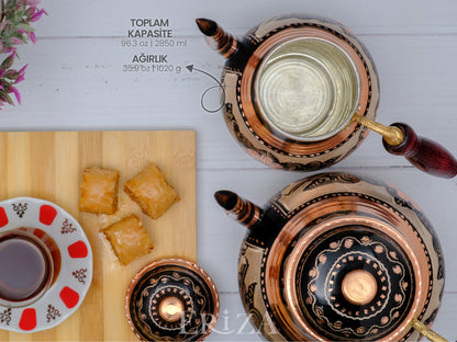 Bakır İkili Çaydanlık, 2850 Ml, Siyah