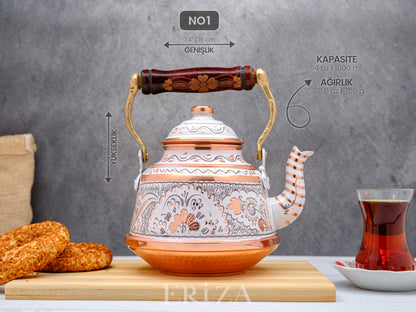 Bakır Çaydanlık, 1600 Ml-3200 Ml, Beyaz