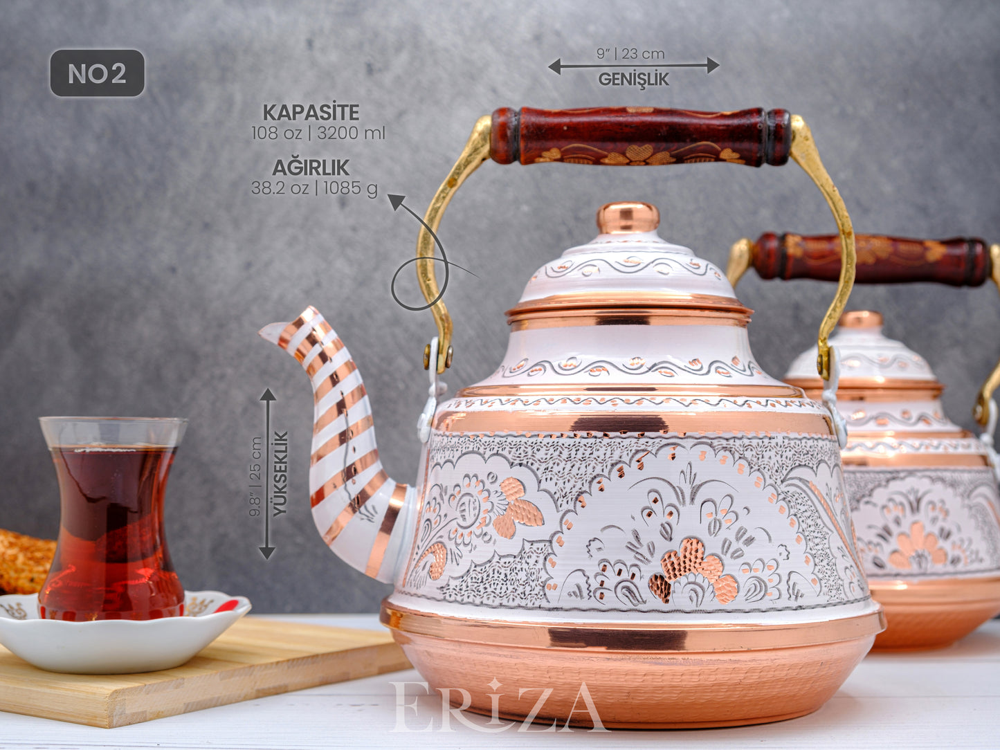 Bakır Çaydanlık, 1600 Ml-3200 Ml, Beyaz