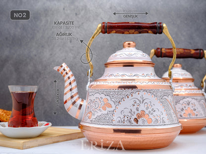Bakır Çaydanlık, 1600 Ml-3200 Ml, Beyaz