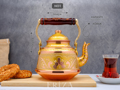 Bakır Çaydanlık, 1600 Ml-3200 Ml, Altın