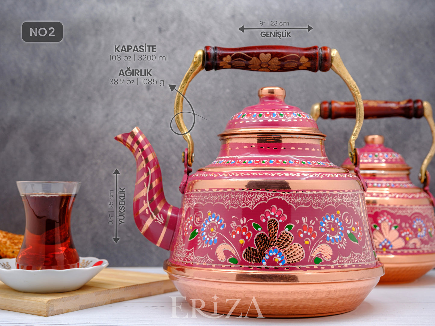 Bakır Çaydanlık, 1600 Ml-3200 Ml, Lila