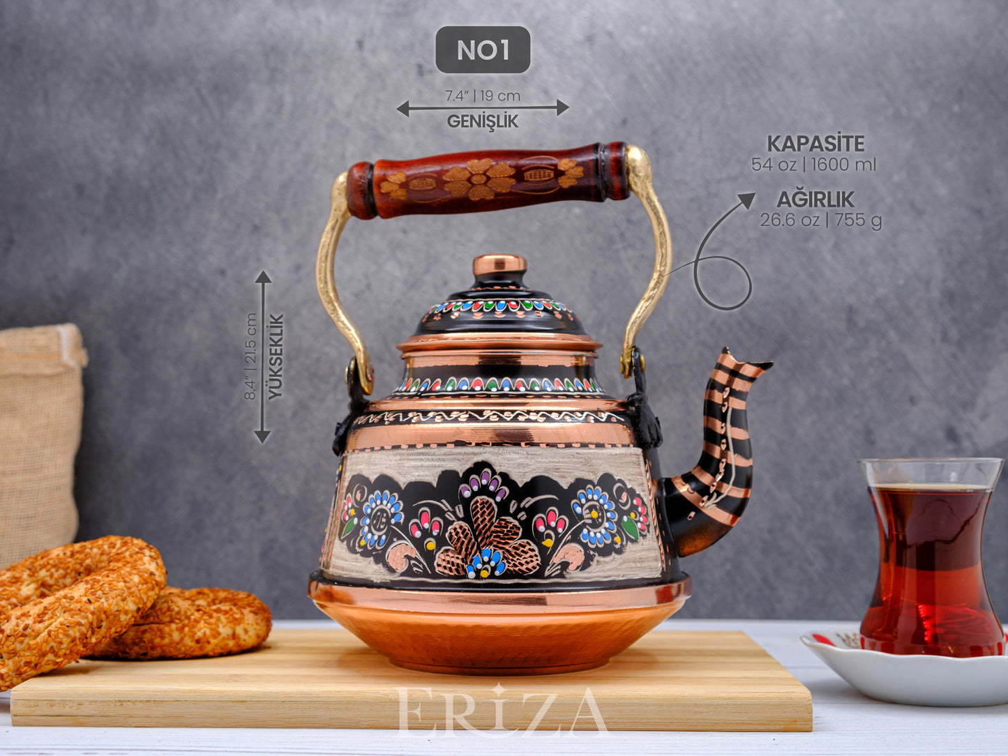 Bakır Çaydanlık, 1600 Ml-3200 Ml, Renkli