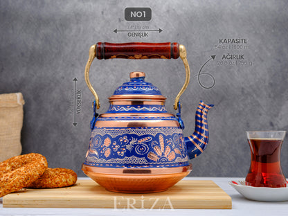 Bakır Çaydanlık, 1600 Ml-3200 Ml, Mavi