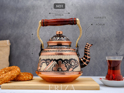 Bakır Çaydanlık, 1600 Ml-3200 Ml, Siyah