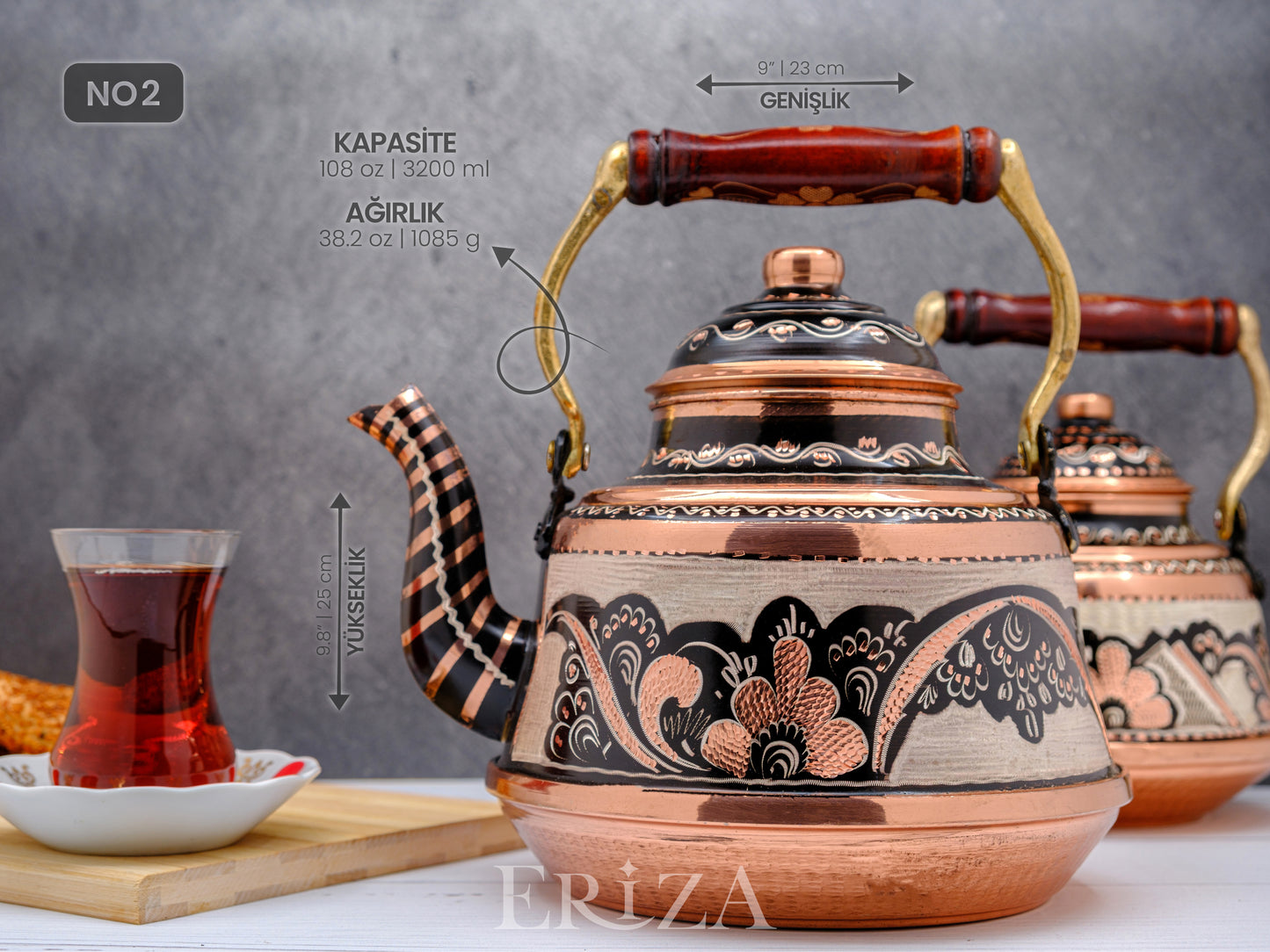 Bakır Çaydanlık, 1600 Ml-3200 Ml, Siyah