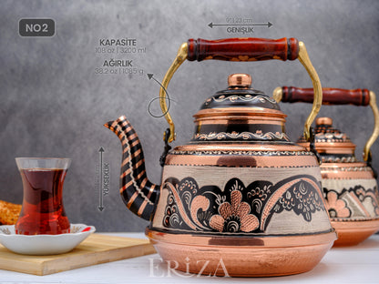 Bakır Çaydanlık, 1600 Ml-3200 Ml, Siyah