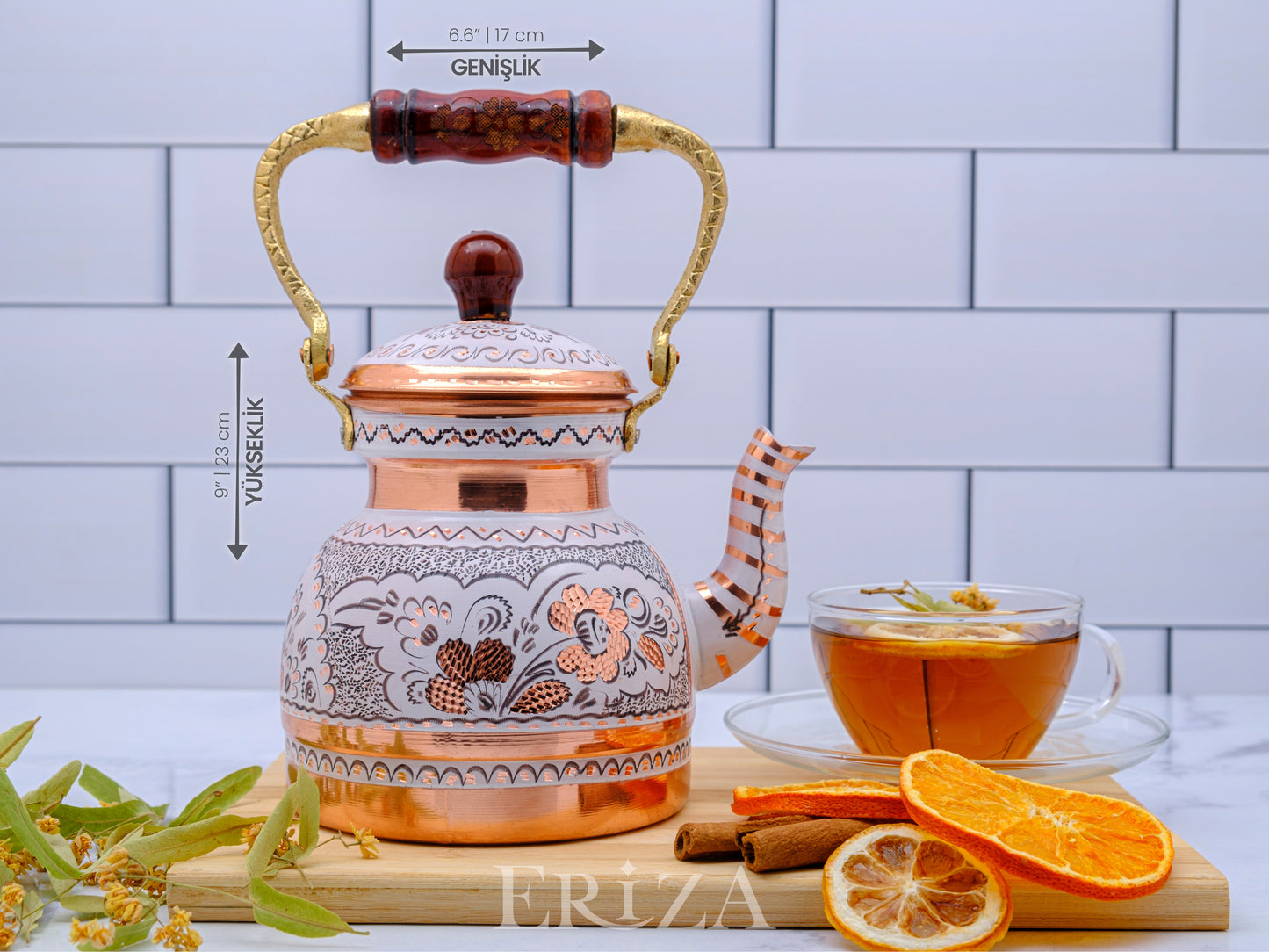 Bakır Küçük Boy Tekli Çaydanlık, 1300 Ml, Beyaz