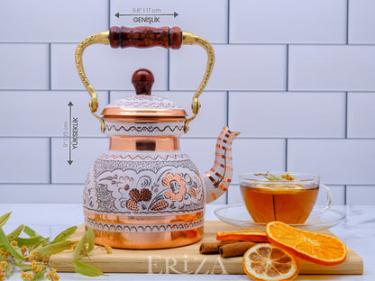 Bakır Küçük Boy Tekli Çaydanlık, 1300 Ml, Beyaz