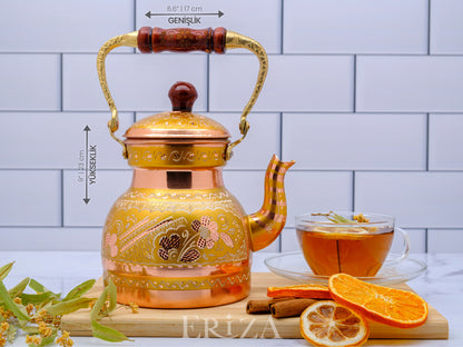 Bakır Küçük Boy Tekli Çaydanlık, 1300 Ml, Altın