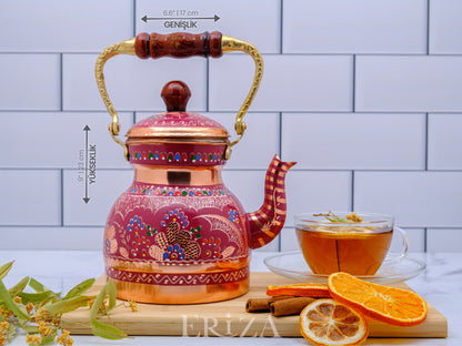 Bakır Küçük Boy Tekli Çaydanlık, 1300 Ml, Lila