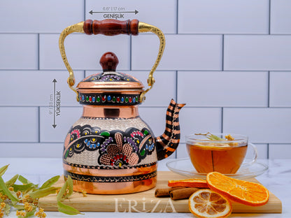 Bakır Küçük Boy Tekli Çaydanlık, 1300 Ml, Renkli