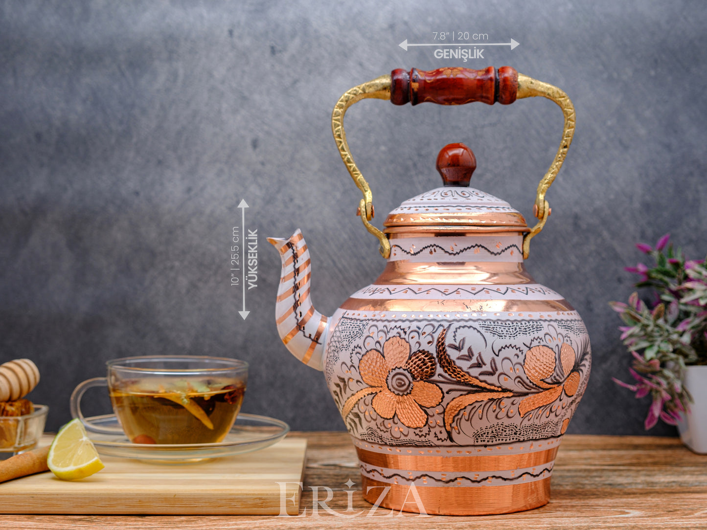 Bakır Nostaljik Çaydanlık, 1900 Ml, Beyaz