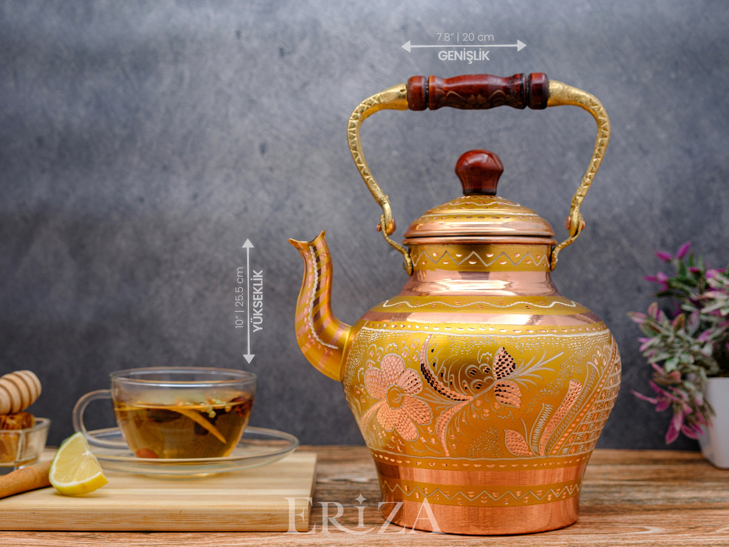 Bakır Nostaljik Çaydanlık, 1900 Ml, Altın